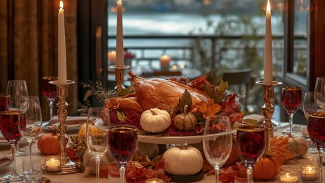 horizontal Thanksgiving dinner table